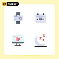 4 User Interface Flat Icon Pack of modern Signs and Symbols of camera muslims video eid screen Editable Vector Design Elements