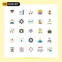 User Interface Pack of 25 Basic Flat Colors of safety worker fire christmas campfire house Editable Vector Design Elements