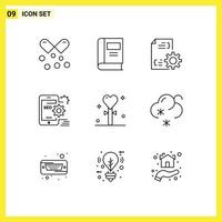 Set of 9 Vector Outlines on Grid for configuration optimize read mobile management Editable Vector Design Elements