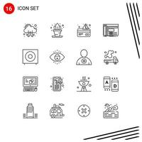 User Interface Pack of 16 Basic Outlines of devices software card root console Editable Vector Design Elements