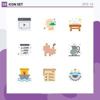 Mobile Interface Flat Color Set of 9 Pictograms of development code thinking browser relaxation Editable Vector Design Elements