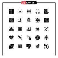 Pack of 25 Modern Solid Glyphs Signs and Symbols for Web Print Media such as hardware devices film computers headset Editable Vector Design Elements