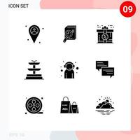 paquete de 9 signos y símbolos de glifos sólidos modernos para medios de impresión web, como fuentes de datos de agua del cliente, elementos de diseño de vectores editables con descuento