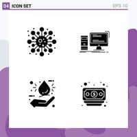 4 Universal Solid Glyphs Set for Web and Mobile Applications cell bio study gaming eco Editable Vector Design Elements