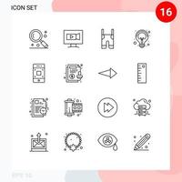 Group of 16 Outlines Signs and Symbols for seo creative camera campaigns pants Editable Vector Design Elements