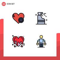 4 Filledline Flat Color concept for Websites Mobile and Apps shutdown bleeding heart cleaning love Editable Vector Design Elements