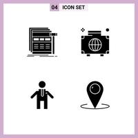 4 Universal Solid Glyphs Set for Web and Mobile Applications internet luggage webpage baggage people Editable Vector Design Elements