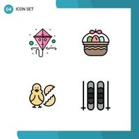 4 Universal Filledline Flat Colors Set for Web and Mobile Applications gras chicken spring egg baby Editable Vector Design Elements