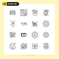 Set of 16 Vector Outlines on Grid for hand notification seo mobile pot Editable Vector Design Elements