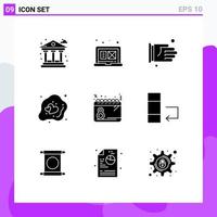 User Interface Pack of 9 Basic Solid Glyphs of calendar heart hand egg decorative Editable Vector Design Elements