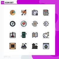 paquete de 16 líneas modernas llenas de color plano, signos y símbolos para medios de impresión web, como el ajuste de api de mensajes de documentos gráficos, elementos de diseño de vectores creativos editables