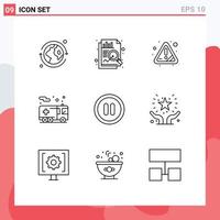 Group of 9 Outlines Signs and Symbols for care pause attention interface security Editable Vector Design Elements