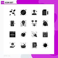 Universal Icon Symbols Group of 16 Modern Solid Glyphs of smart phone page male file document Editable Vector Design Elements