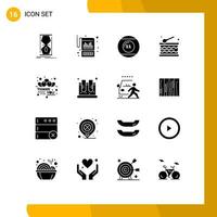 Set of 16 Modern UI Icons Symbols Signs for holiday celebration reporting sports game Editable Vector Design Elements