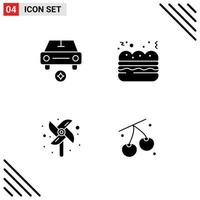 Pictogram Set of 4 Simple Solid Glyphs of car fan vehicles food fruit Editable Vector Design Elements