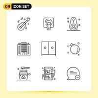 Group of 9 Modern Outlines Set for interior hotel bluetooth building resort Editable Vector Design Elements