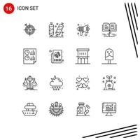 Pack of 16 Modern Outlines Signs and Symbols for Web Print Media such as growth knowledge growth sugar speaker school Editable Vector Design Elements