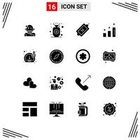 16 Universal Solid Glyphs Set for Web and Mobile Applications meter performance stove analysis tag Editable Vector Design Elements