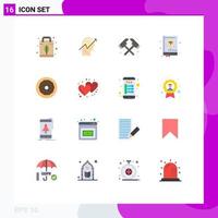 Group of 16 Flat Colors Signs and Symbols for donut learning mind guide book Editable Pack of Creative Vector Design Elements