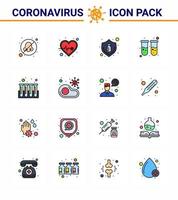 Corona virus disease 16 Flat Color Filled Line icon pack suck as blood test tube flu blood test bottle viral coronavirus 2019nov disease Vector Design Elements