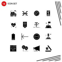 16 User Interface Solid Glyph Pack of modern Signs and Symbols of shopping euro bolt payment power Editable Vector Design Elements