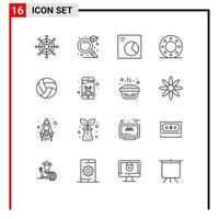 16 Creative Icons Modern Signs and Symbols of sport volley wireframe ball holiday Editable Vector Design Elements