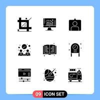 Set of 9 Modern UI Icons Symbols Signs for read partnership kpi collaboration sets Editable Vector Design Elements