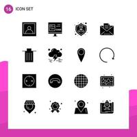 16 User Interface Solid Glyph Pack of modern Signs and Symbols of delete basket protection letter draft Editable Vector Design Elements