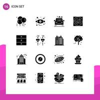 16 Thematic Vector Solid Glyphs and Editable Symbols of furniture target car strategy puzzle Editable Vector Design Elements
