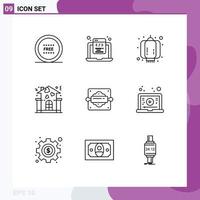 Pack of 9 creative Outlines of people home programming family decoration Editable Vector Design Elements