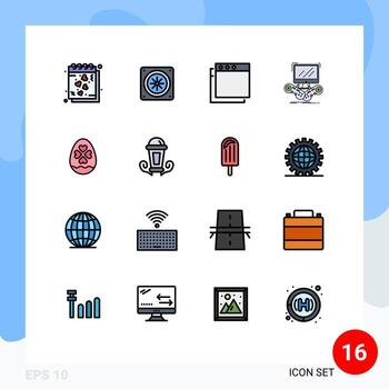 16 concepto de línea llena de color plano para sitios web móviles y aplicaciones corazón huevo aplicaciones en línea Internet elementos de diseño de vectores creativos editables