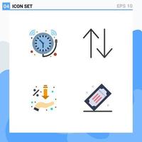 conjunto de pictogramas de 4 iconos planos simples de alarma por ciento cambio de tiempo elementos de diseño vectorial editables a mano vector