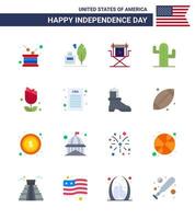 paquete de líneas vectoriales editables del día de estados unidos 16 pisos simples de estados unidos americanos estrella de cactus estadounidense elementos de diseño vectorial editables del día de estados unidos vector