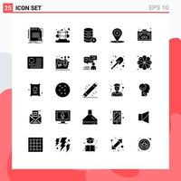 Pack of 25 creative Solid Glyphs of briefcase place database navigation add Editable Vector Design Elements