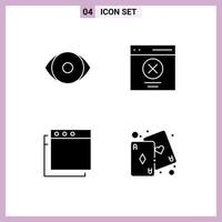 Solid Glyph Pack of 4 Universal Symbols of eye apps vision interface cards Editable Vector Design Elements