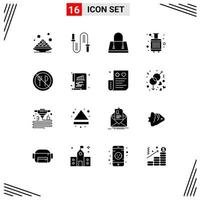 User Interface Pack of 16 Basic Solid Glyphs of eating luggage skipping bags purse Editable Vector Design Elements