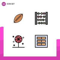 Modern Set of 4 Filledline Flat Colors and symbols such as afl toy rugby sydney candy Editable Vector Design Elements