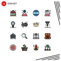 16 User Interface Flat Color Filled Line Pack of modern Signs and Symbols of education yoga global communication spa massage Editable Creative Vector Design Elements