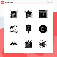 Collection of 9 Vector Icons in solid style Modern Glyph Symbols for Web and Mobile Solid Icon Sign Isolated on White Background 9 Icons Creative Black Icon vector background