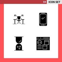 4 Icon Pack Solid Style Glyph Symbols on White Background Simple Signs for general designing Creative Black Icon vector background