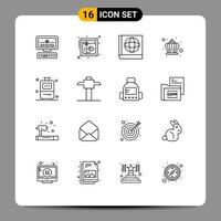 Universal Icon Symbols Group of 16 Modern Outlines of miner travel map bag king Editable Vector Design Elements