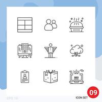 Mobile Interface Outline Set of 9 Pictograms of server digital team computer pie Editable Vector Design Elements