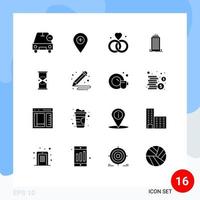 Editable Vector Line Pack of 16 Simple Solid Glyphs of tower office marker bulding v Editable Vector Design Elements