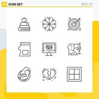 Mobile Interface Outline Set of 9 Pictograms of encryption data business cryptography storage Editable Vector Design Elements