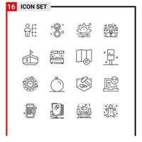 Mobile Interface Outline Set of 16 Pictograms of transport programming mirror programmer gear Editable Vector Design Elements