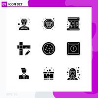 Group of 9 Modern Solid Glyphs Set for man product education box food Editable Vector Design Elements