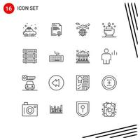 Universal Icon Symbols Group of 16 Modern Outlines of database spa letter candle home Editable Vector Design Elements