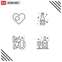 4 Thematic Vector Filledline Flat Colors and Editable Symbols of heart heart lettering country bottle love Editable Vector Design Elements