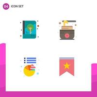Set of 4 Commercial Flat Icons pack for book pie notebook lotus badge Editable Vector Design Elements