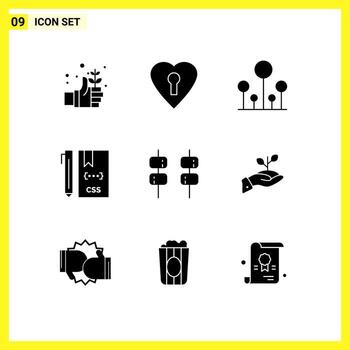 9 User Interface Solid Glyph Pack of modern Signs and Symbols of marshmallow development green develop coding Editable Vector Design Elements